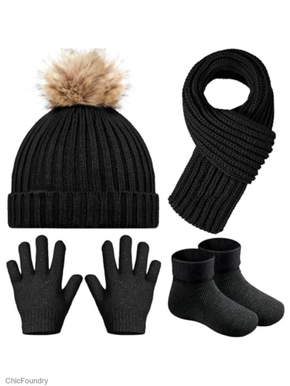 Kids Knit Beanie Hat Scarf Gloves Socks Set Winter Warm